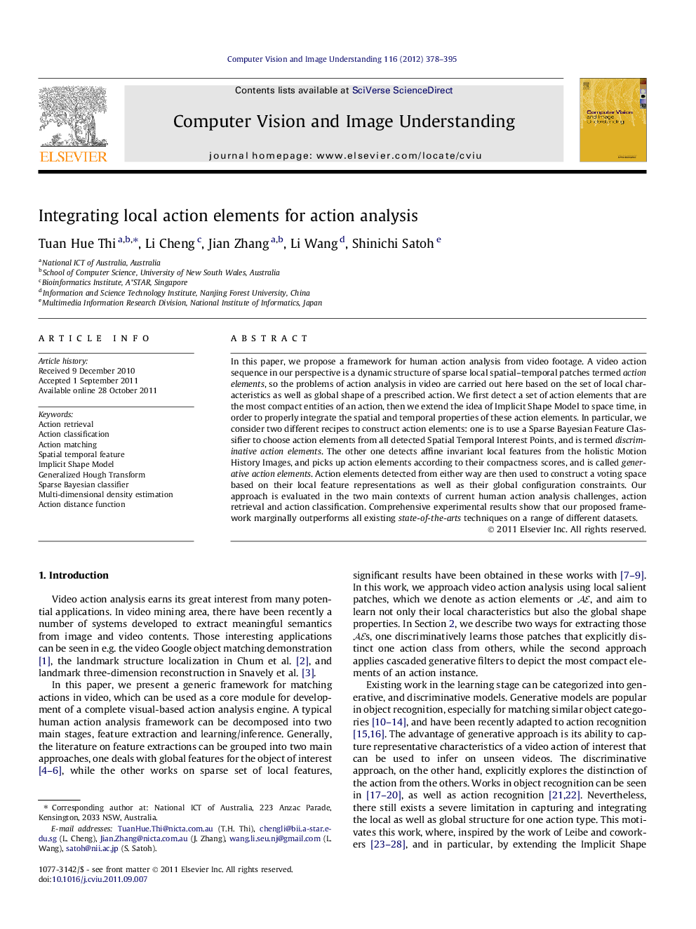 Integrating local action elements for action analysis