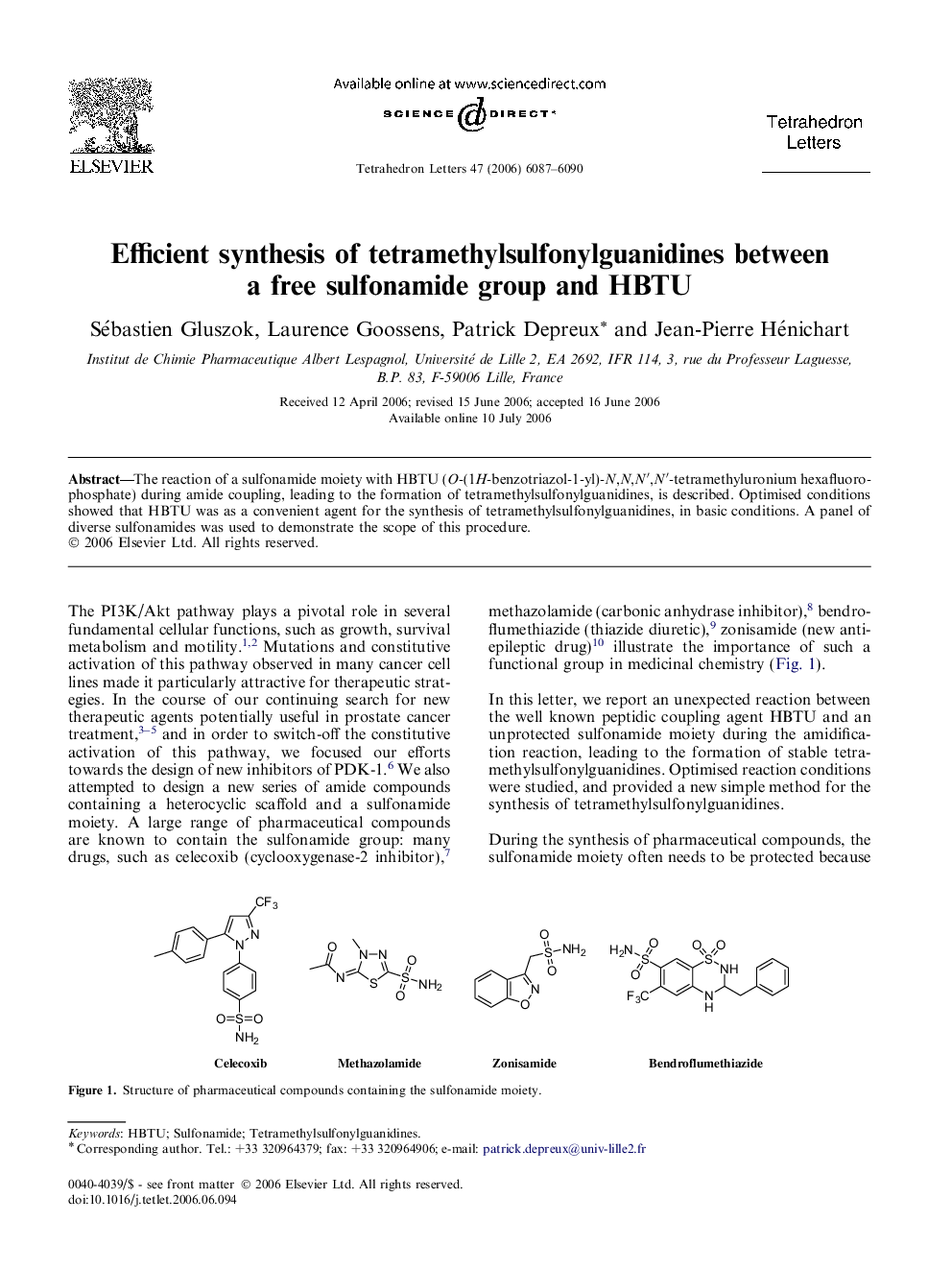 Efficient synthesis of tetramethylsulfonylguanidines between a free sulfonamide group and HBTU