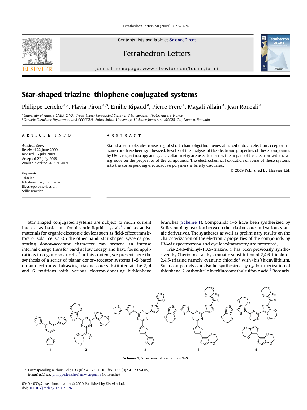 Star-shaped triazine-thiophene conjugated systems