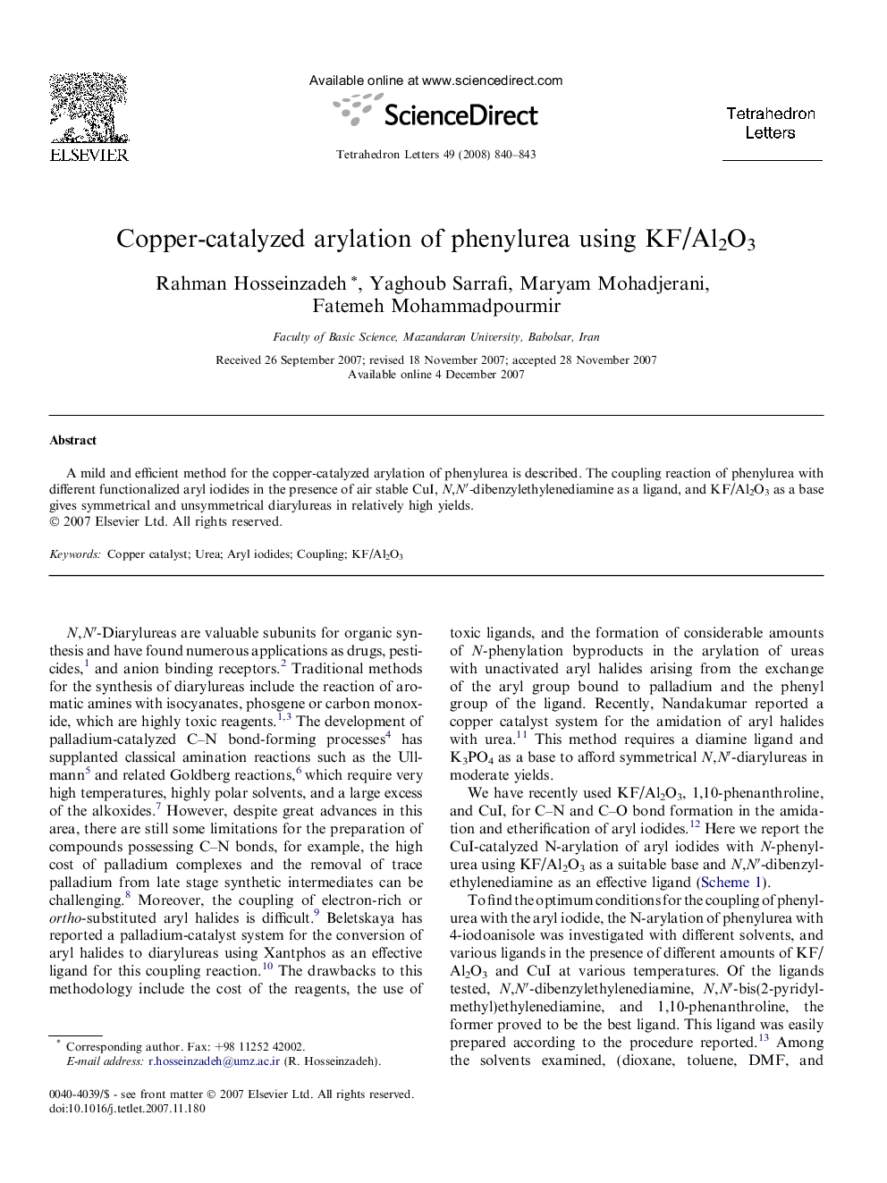 Copper-catalyzed arylation of phenylurea using KF/Al2O3