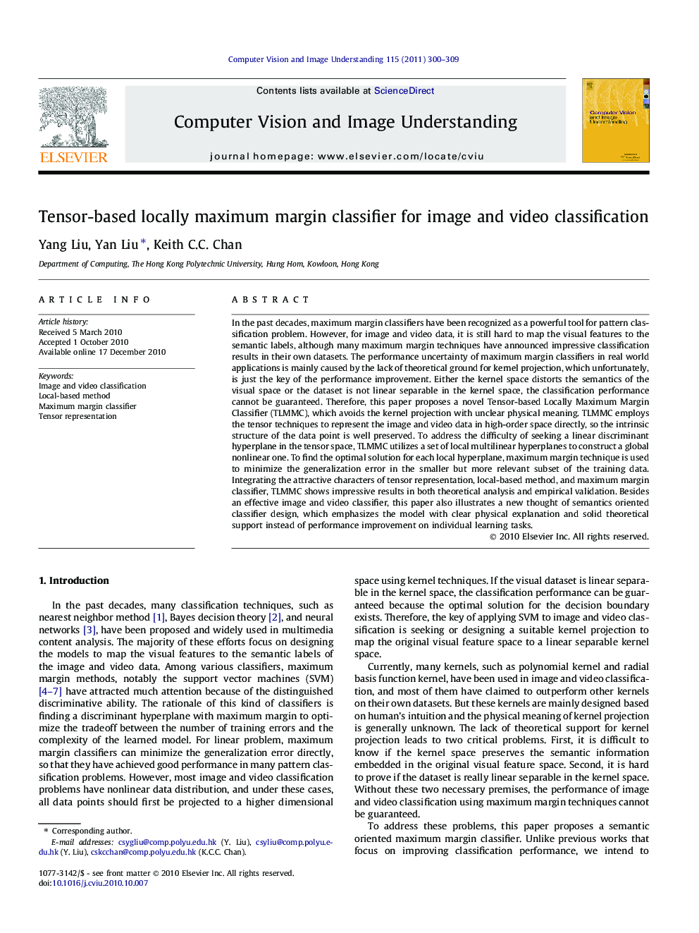 Tensor-based locally maximum margin classifier for image and video classification