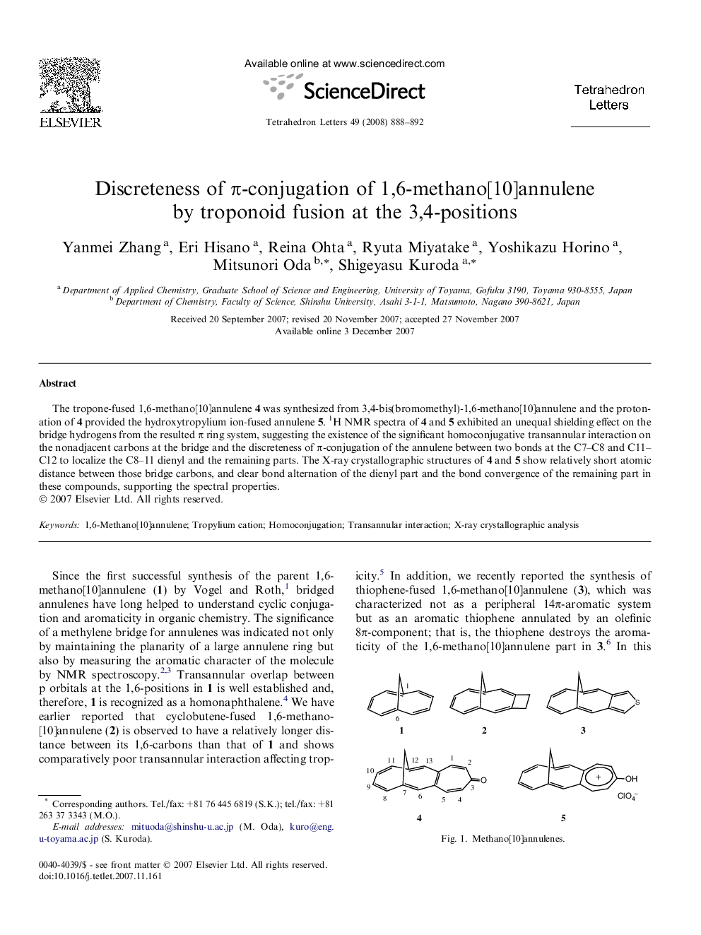 Discreteness of Ï-conjugation of 1,6-methano[10]annulene by troponoid fusion at the 3,4-positions