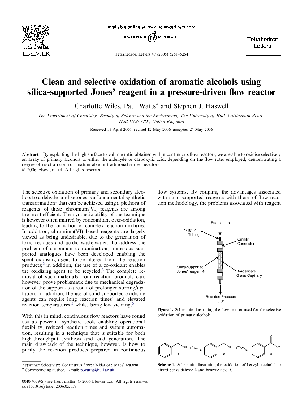 Clean and selective oxidation of aromatic alcohols using silica-supported Jones' reagent in a pressure-driven flow reactor