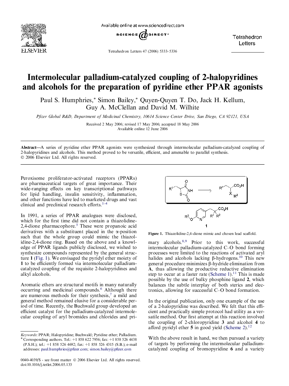 Intermolecular palladium-catalyzed coupling of 2-halopyridines and alcohols for the preparation of pyridine ether PPAR agonists