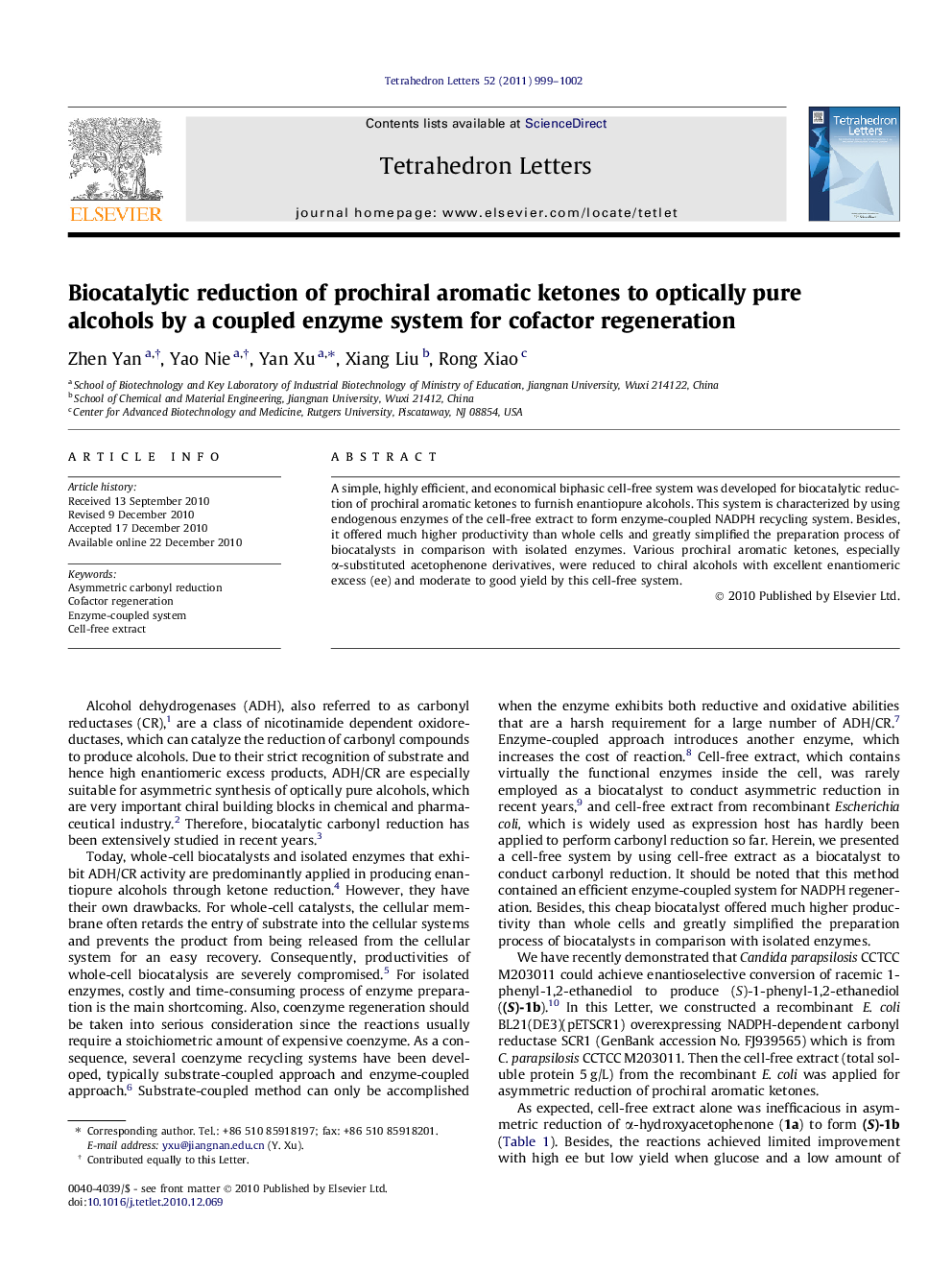 Biocatalytic reduction of prochiral aromatic ketones to optically pure alcohols by a coupled enzyme system for cofactor regeneration