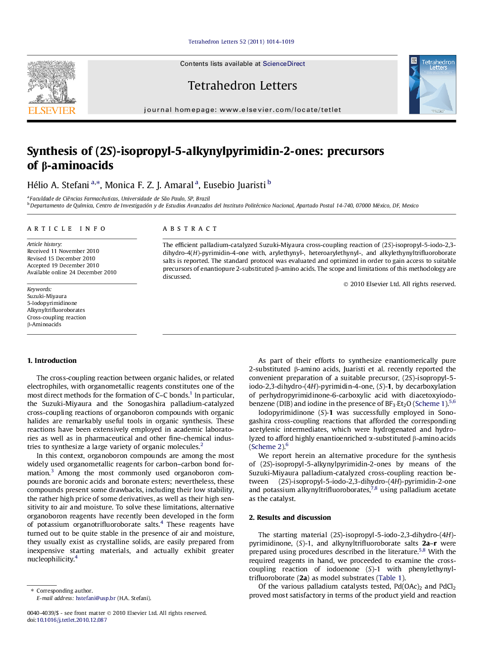 Synthesis of (2S)-isopropyl-5-alkynylpyrimidin-2-ones: precursors of Î²-aminoacids