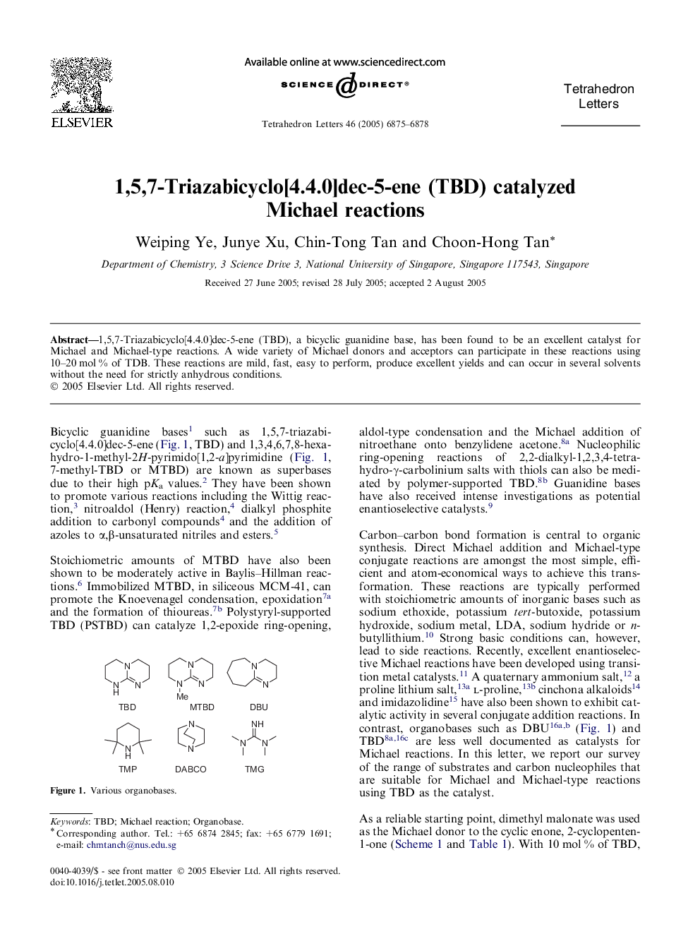 1,5,7-Triazabicyclo[4.4.0]dec-5-ene (TBD) catalyzed Michael reactions