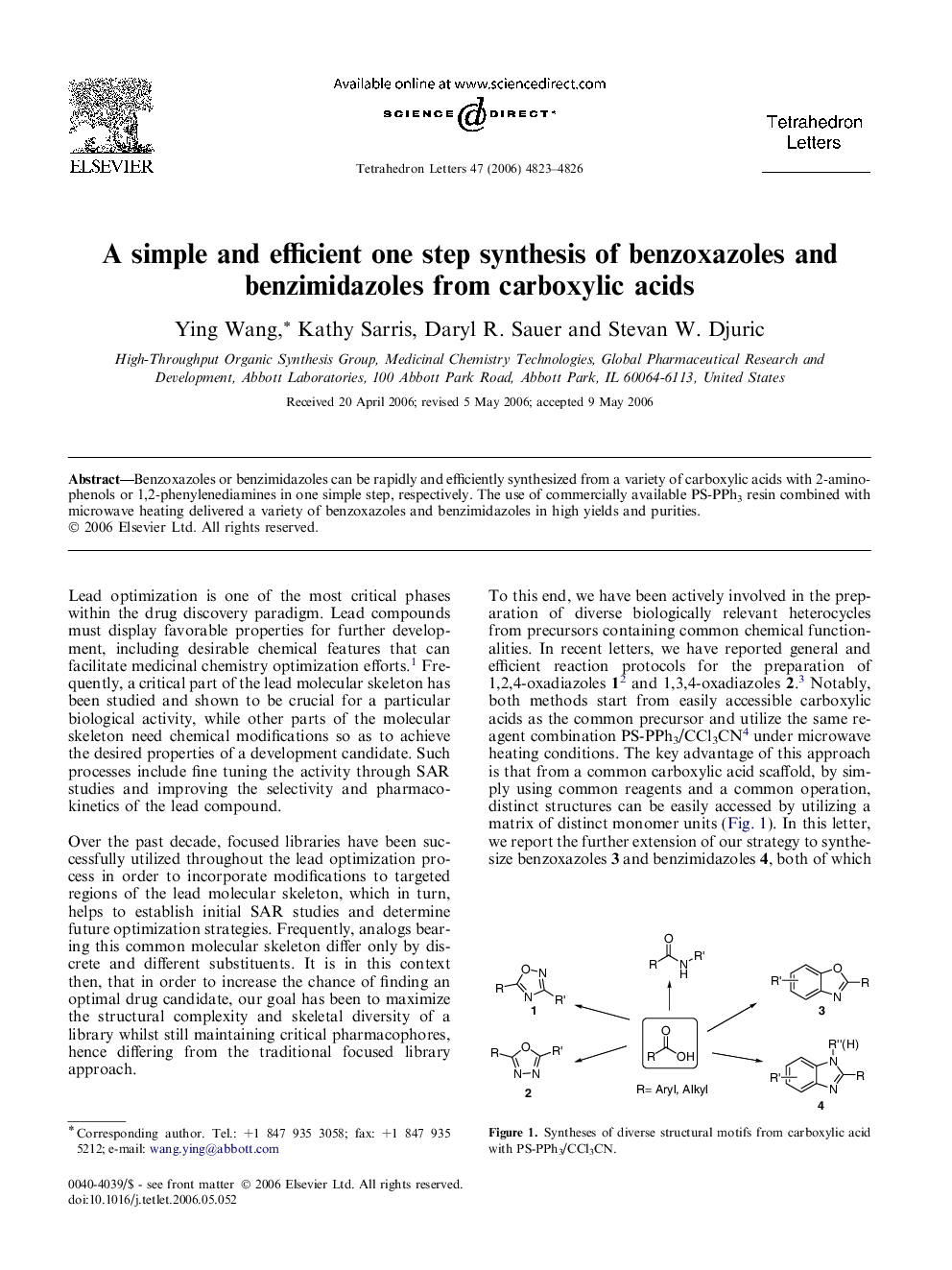 A simple and efficient one step synthesis of benzoxazoles and benzimidazoles from carboxylic acids