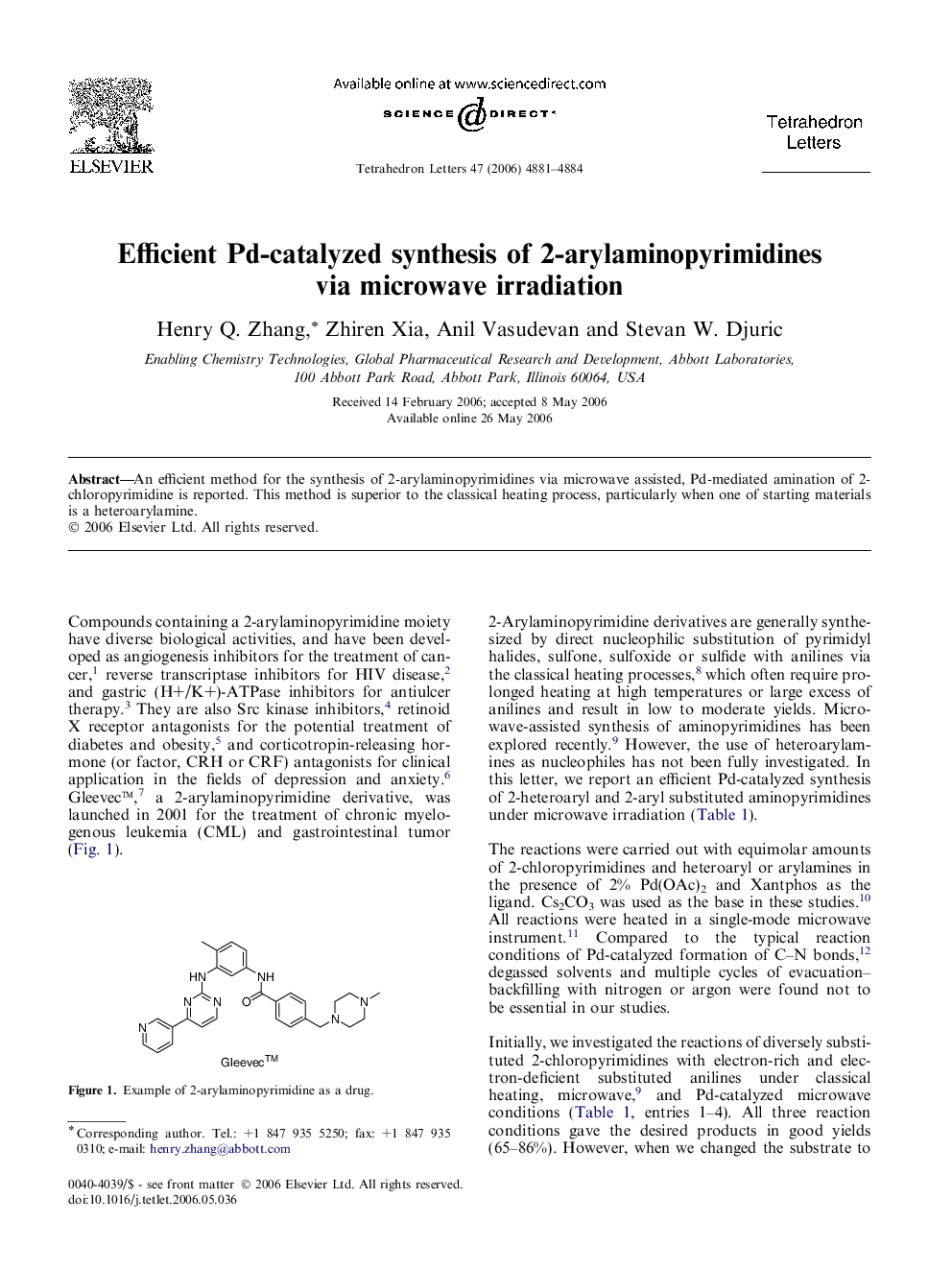 عکس صفحه اول مقاله: Efficient Pd-catalyzed synthesis of 2-arylaminopyrimidines via microwave irradiation Efficient Pd-catalyzed synthesis of 2-arylaminopyrimidines via microwave irradiation