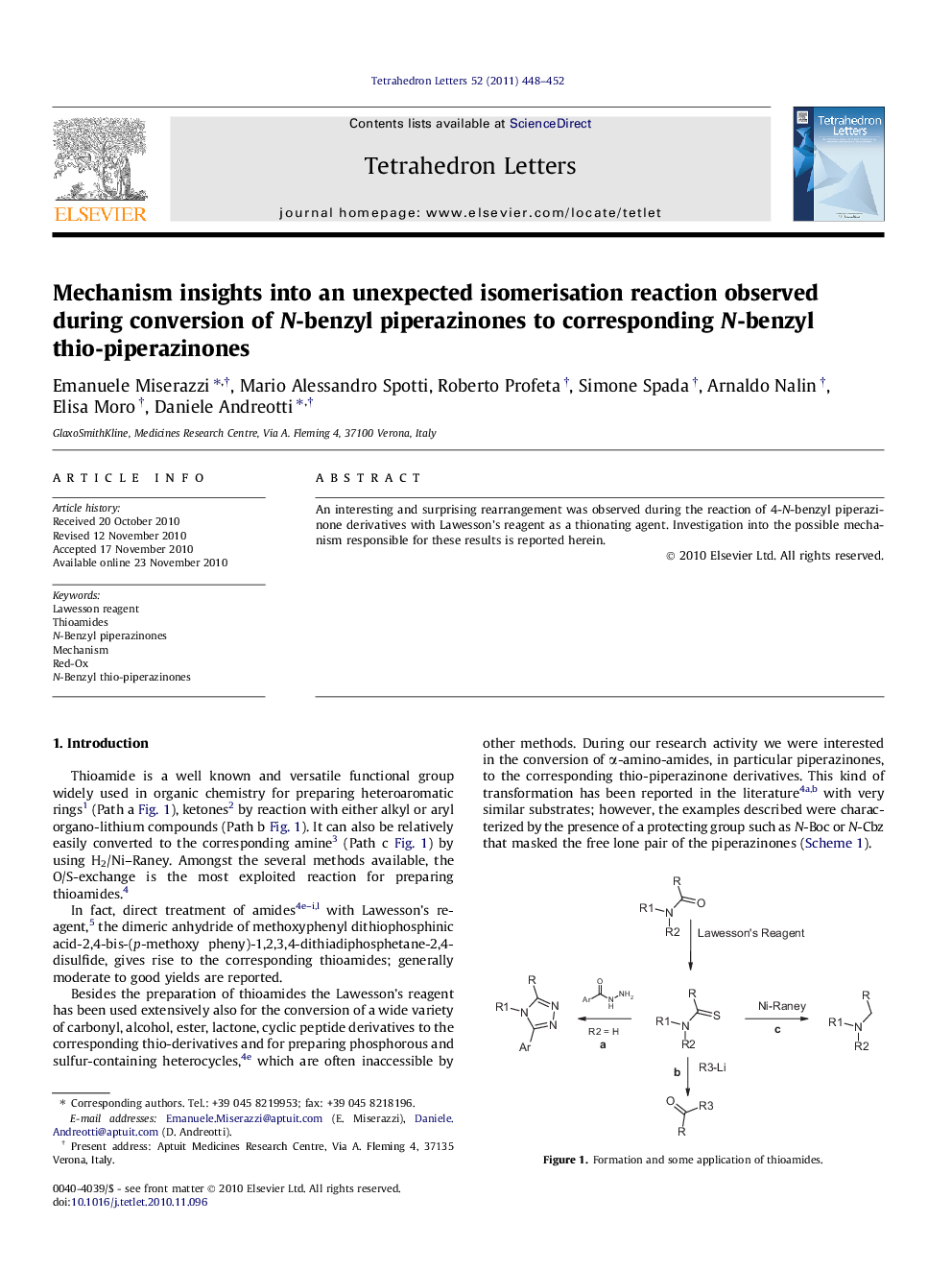 Mechanism insights into an unexpected isomerisation reaction observed during conversion of N-benzyl piperazinones to corresponding N-benzyl thio-piperazinones