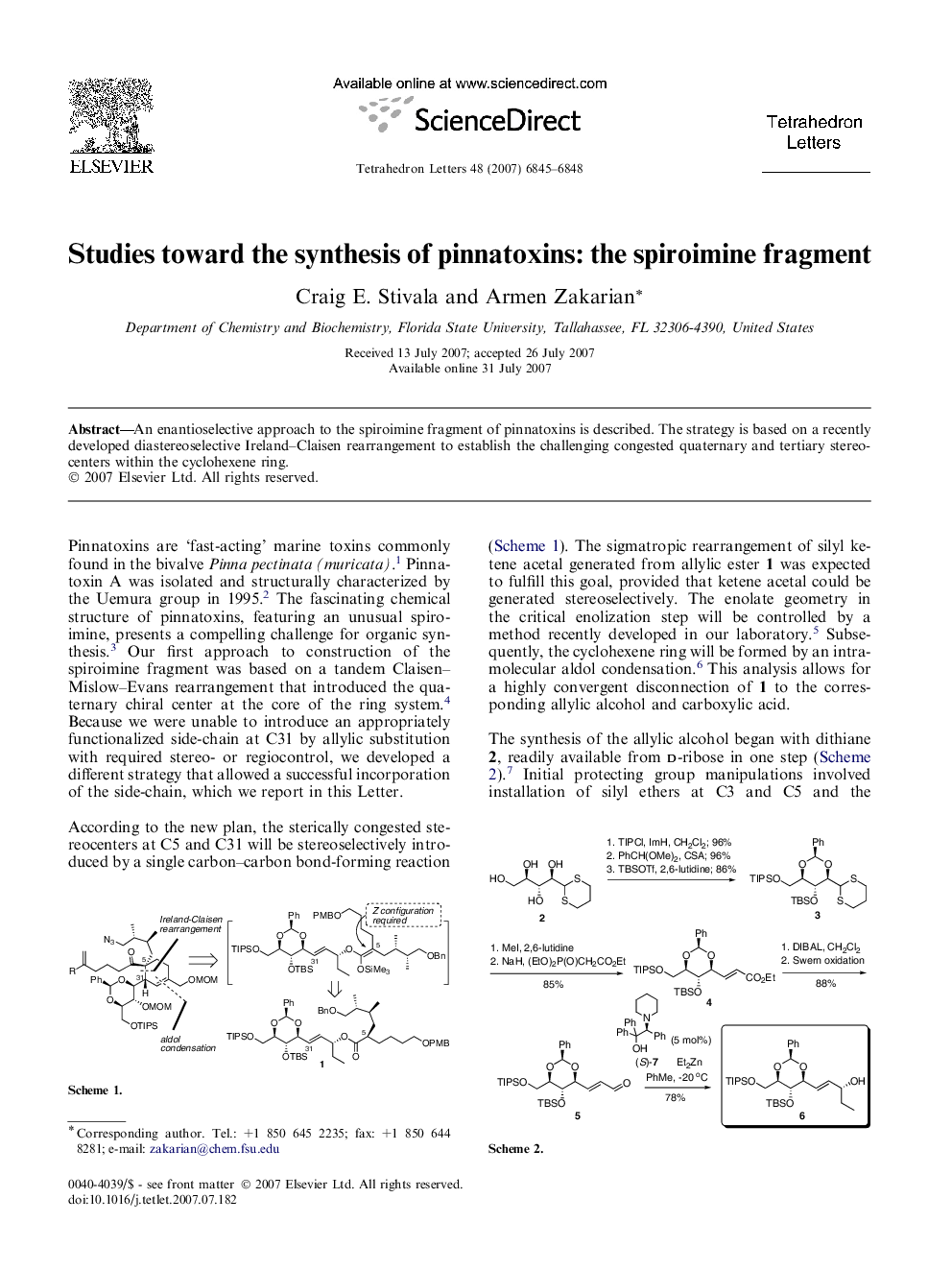 Studies toward the synthesis of pinnatoxins: the spiroimine fragment