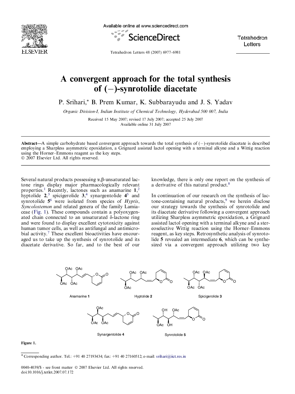 A convergent approach for the total synthesis of (â)-synrotolide diacetate
