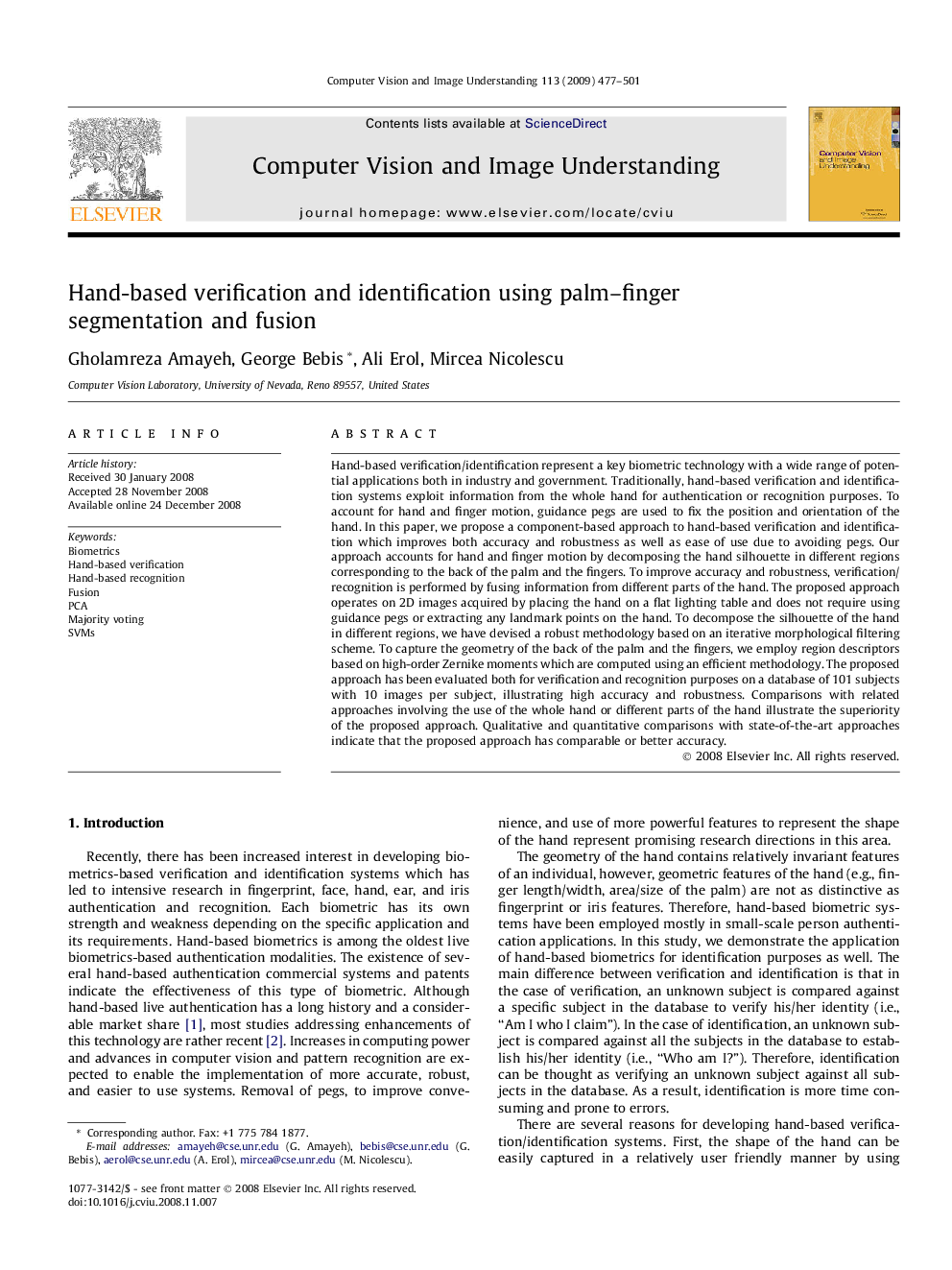 Hand-based verification and identification using palm–finger segmentation and fusion