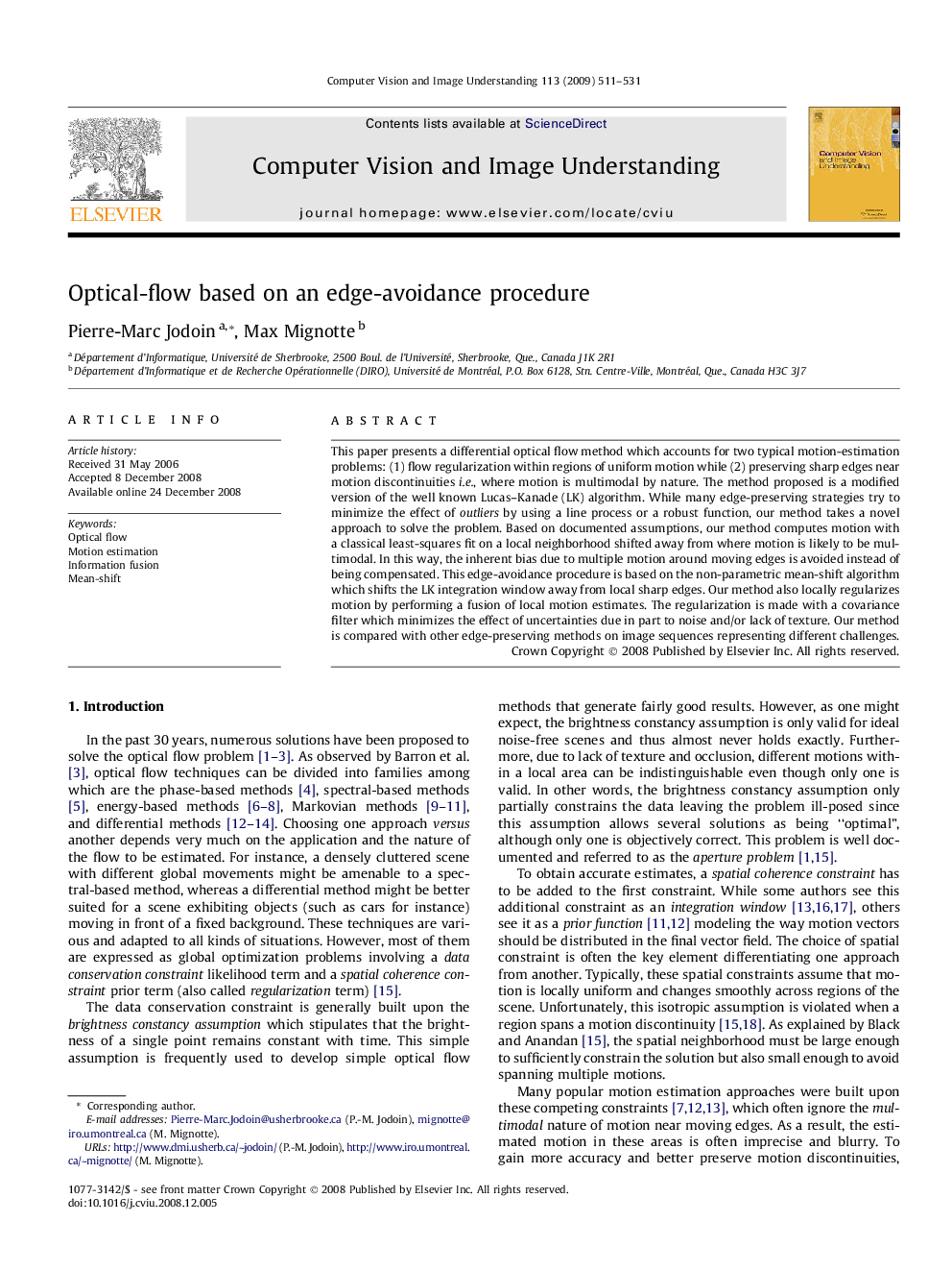 Optical-flow based on an edge-avoidance procedure