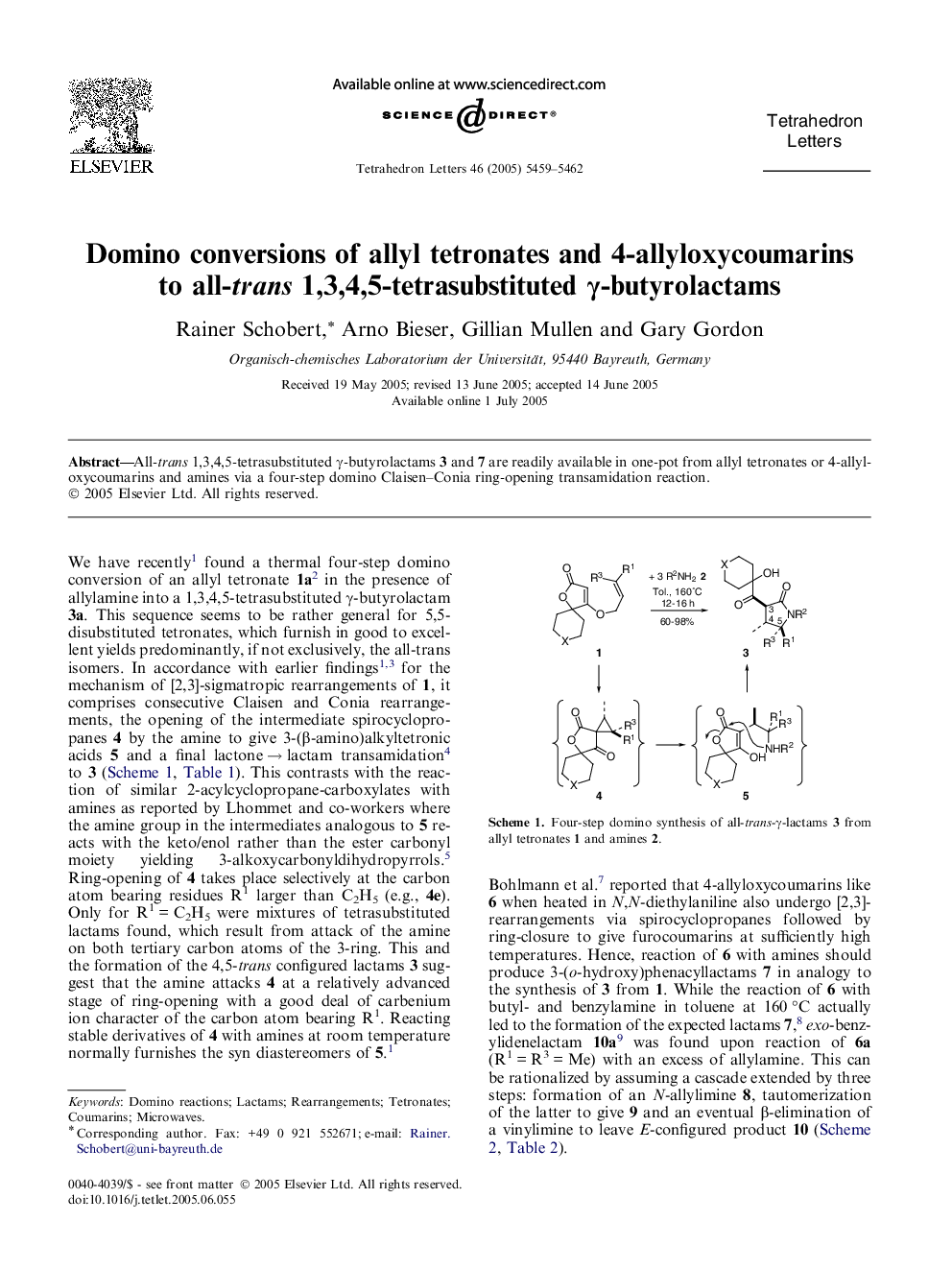 Domino conversions of allyl tetronates and 4-allyloxycoumarins to all-trans 1,3,4,5-tetrasubstituted Î³-butyrolactams