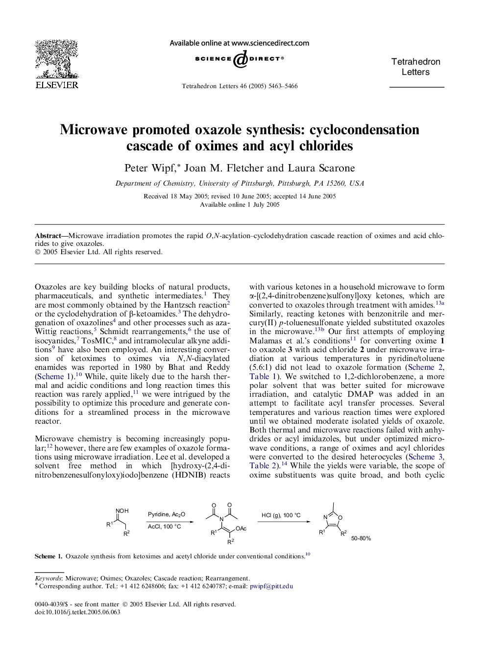 Microwave promoted oxazole synthesis: cyclocondensation cascade of oximes and acyl chlorides