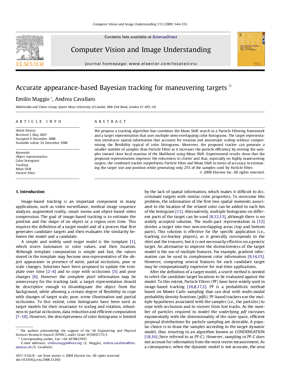 Accurate appearance-based Bayesian tracking for maneuvering targets 