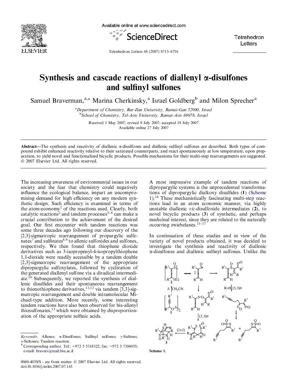 عکس صفحه اول مقاله: Synthesis and cascade reactions of diallenyl α-disulfones and sulfinyl sulfones Synthesis and cascade reactions of diallenyl α-disulfones and sulfinyl sulfones