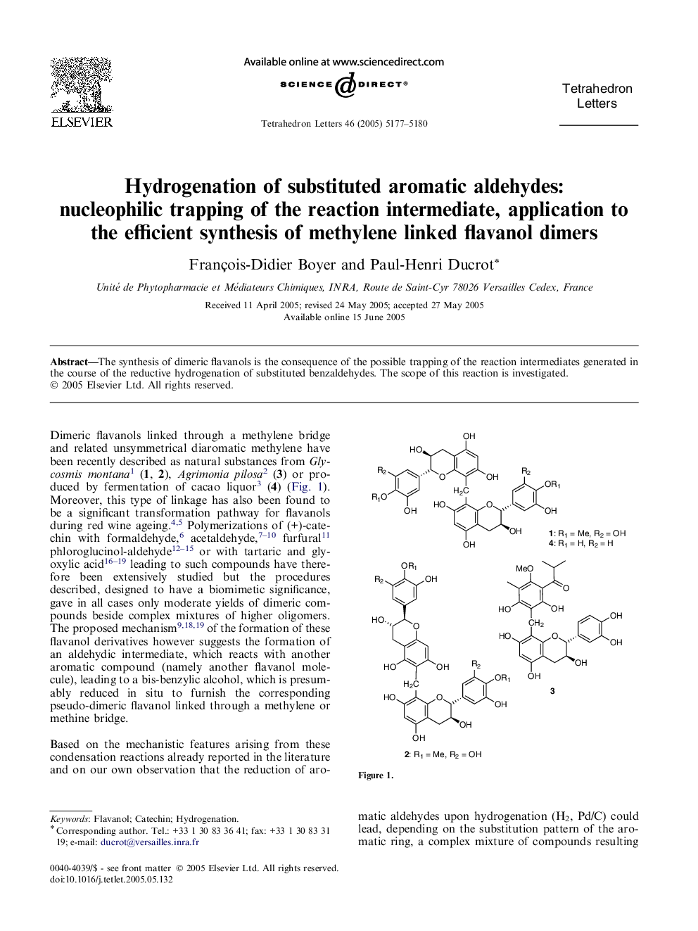 Hydrogenation of substituted aromatic aldehydes: nucleophilic trapping of the reaction intermediate, application to the efficient synthesis of methylene linked flavanol dimers