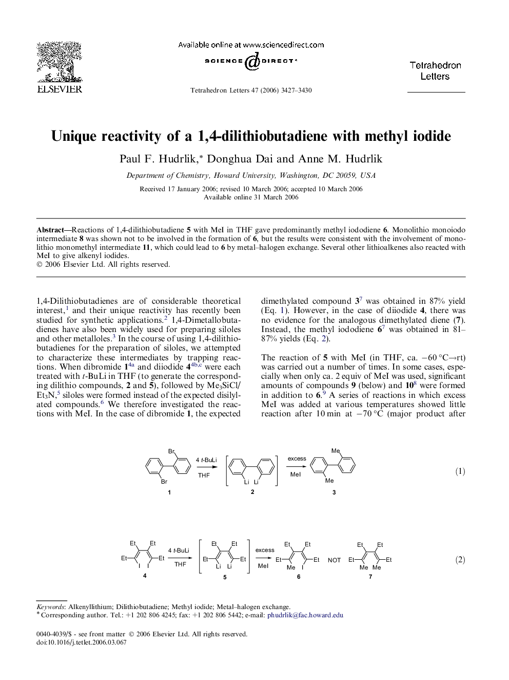 Unique reactivity of a 1,4-dilithiobutadiene with methyl iodide