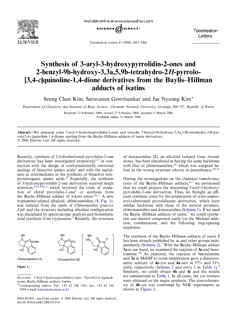 Synthesis of 3-aryl-3-hydroxypyrrolidin-2-ones and 2-benzyl-9b-hydroxy-3,3a,5,9b-tetrahydro-2H-pyrrolo[3,4-c]quinoline-1,4-dione derivatives from the Baylis-Hillman adducts of isatins