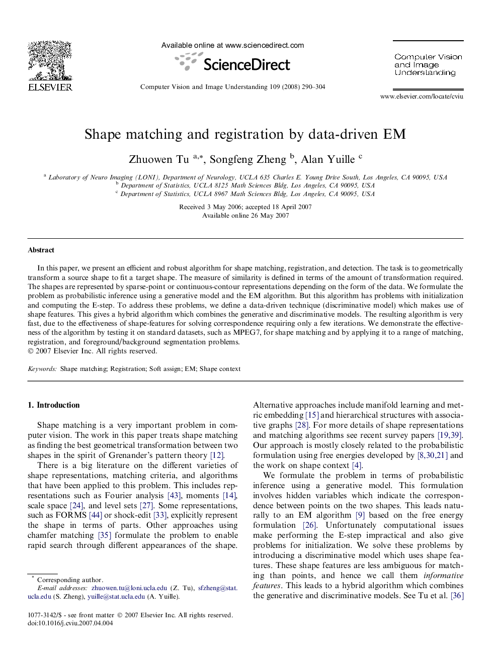Shape matching and registration by data-driven EM