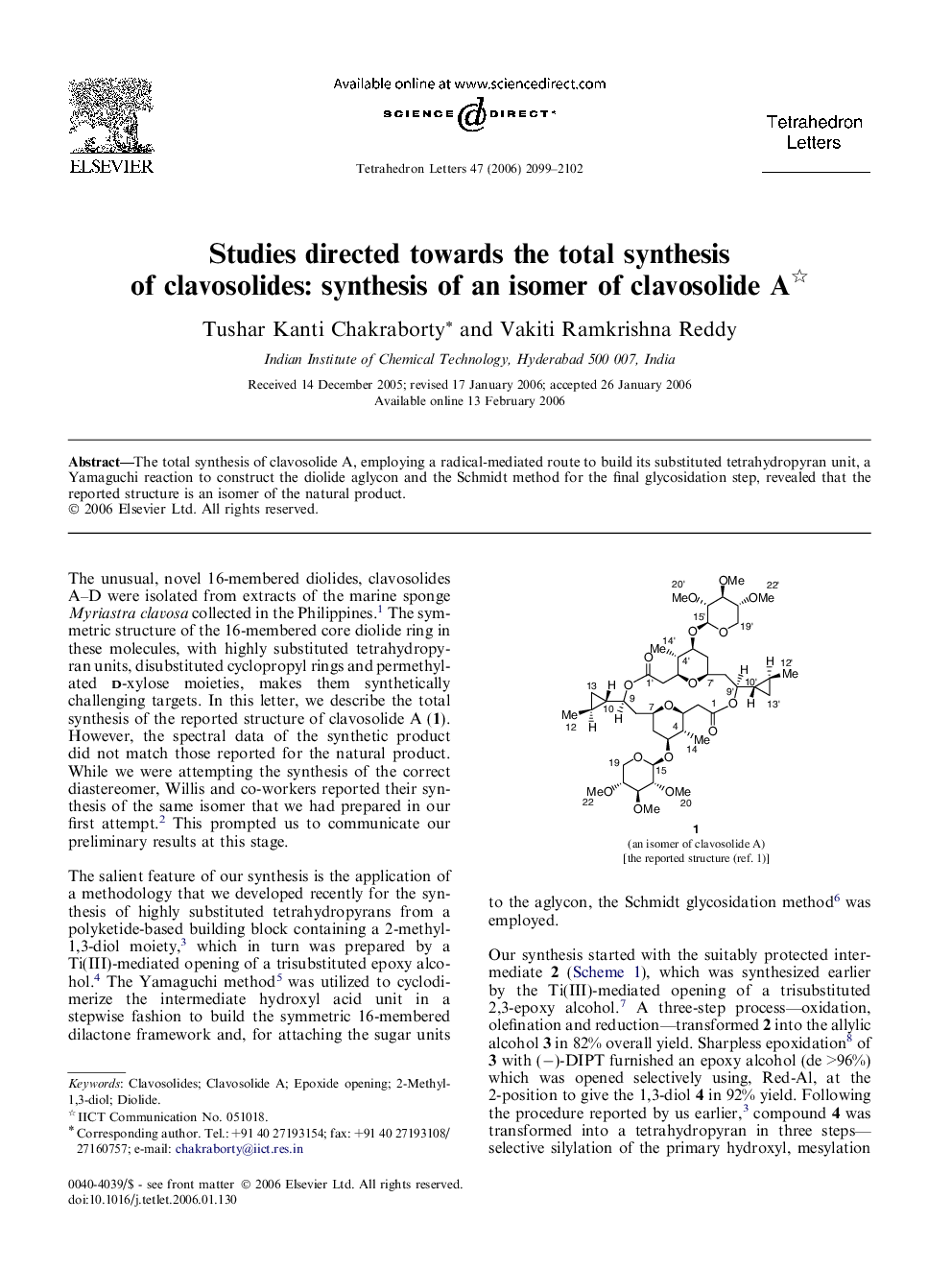 Studies directed towards the total synthesis of clavosolides: synthesis of an isomer of clavosolide A