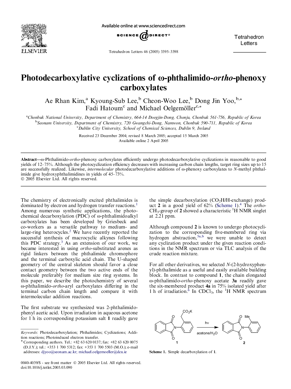 Photodecarboxylative cyclizations of Ï-phthalimido-ortho-phenoxy carboxylates