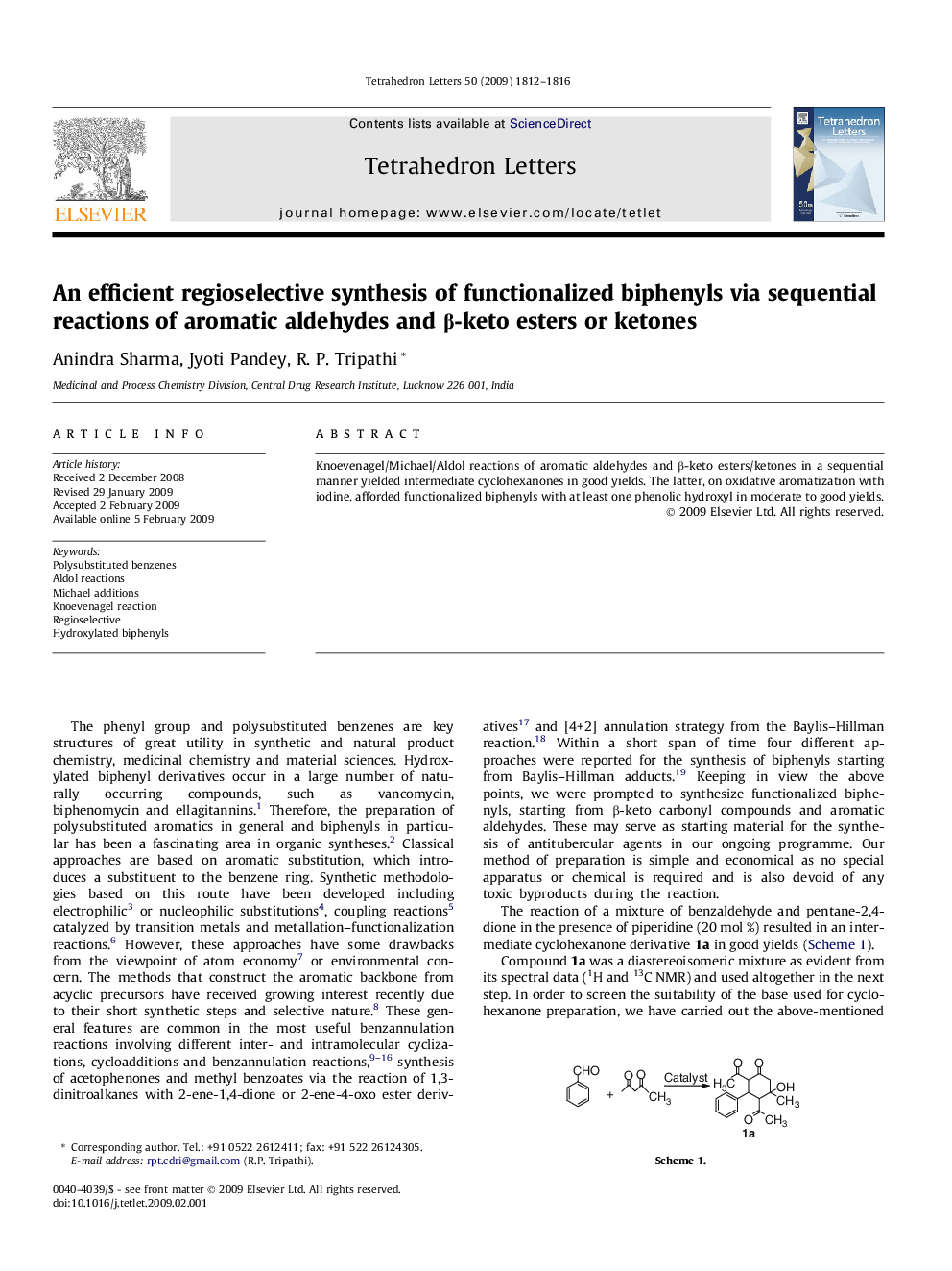 An efficient regioselective synthesis of functionalized biphenyls via sequential reactions of aromatic aldehydes and Î²-keto esters or ketones