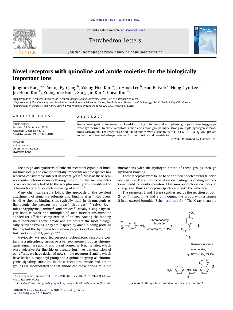 عکس صفحه اول مقاله: Novel receptors with quinoline and amide moieties for the biologically important ions Novel receptors with quinoline and amide moieties for the biologically important ions