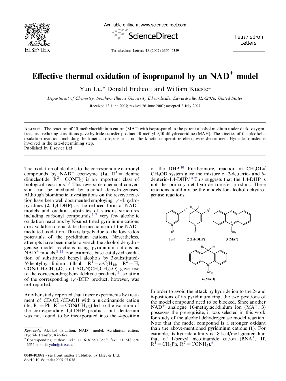 Effective thermal oxidation of isopropanol by an NAD+ model