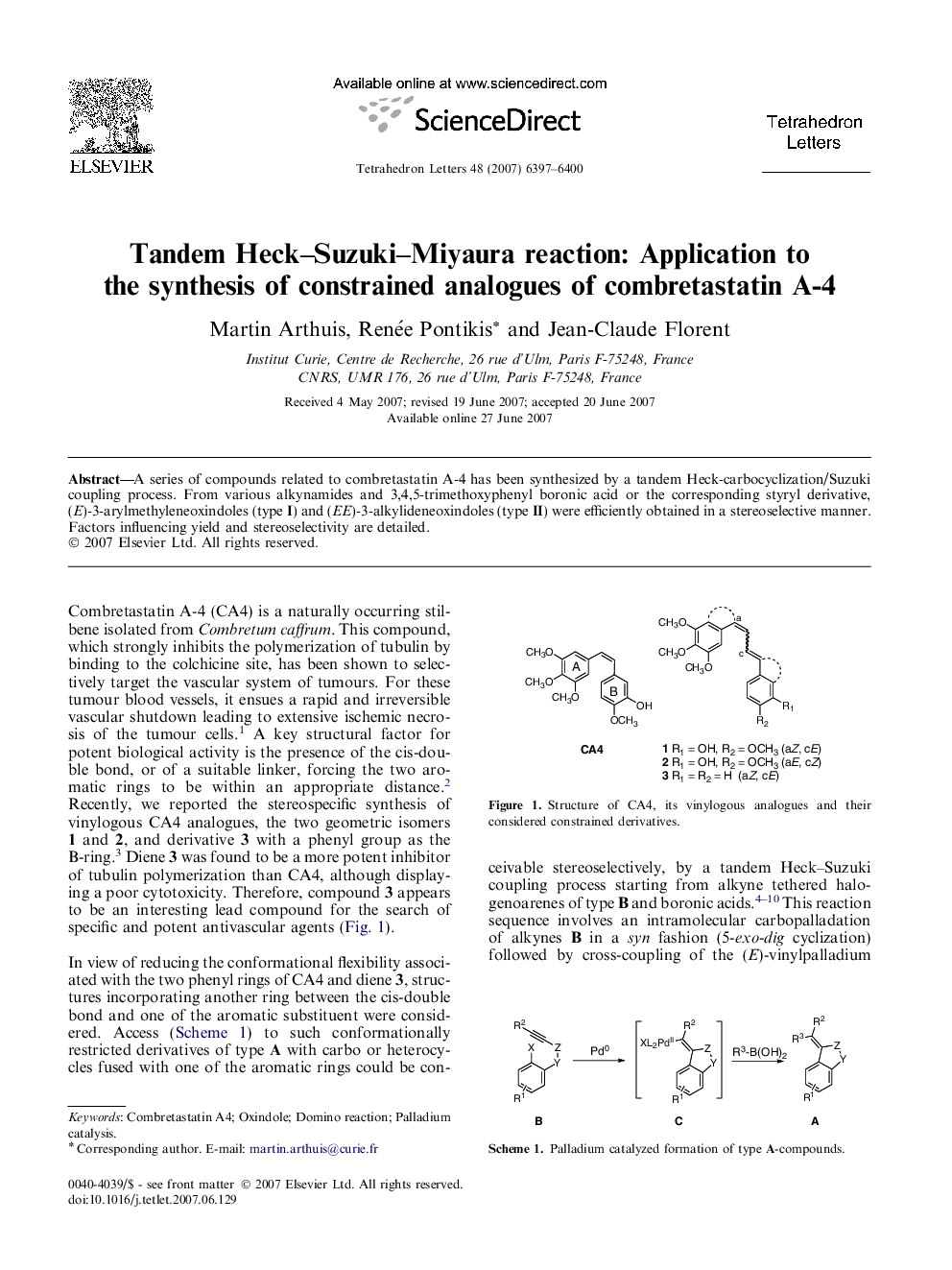 Tandem Heck-Suzuki-Miyaura reaction: Application to the synthesis of constrained analogues of combretastatin A-4