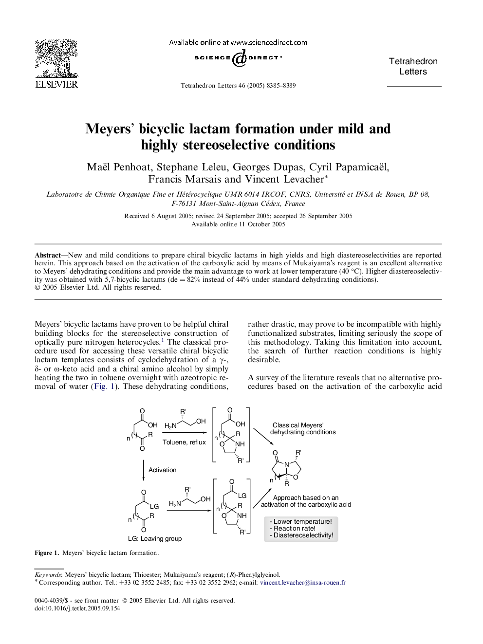 Meyers' bicyclic lactam formation under mild and highly stereoselective conditions