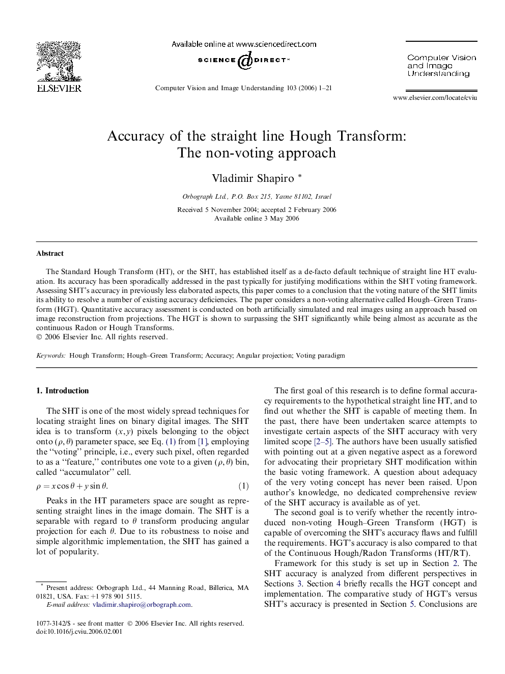 Accuracy of the straight line Hough Transform: The non-voting approach