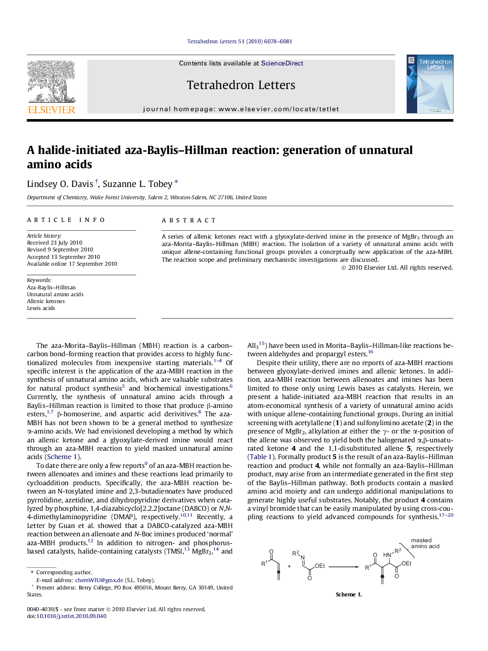 A halide-initiated aza-Baylis-Hillman reaction: generation of unnatural amino acids