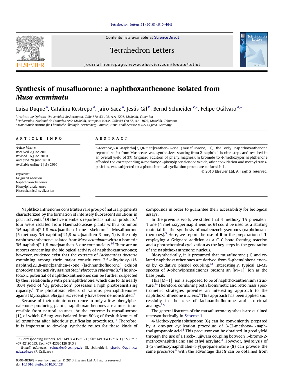 Synthesis of musafluorone: a naphthoxanthenone isolated from Musa acuminata