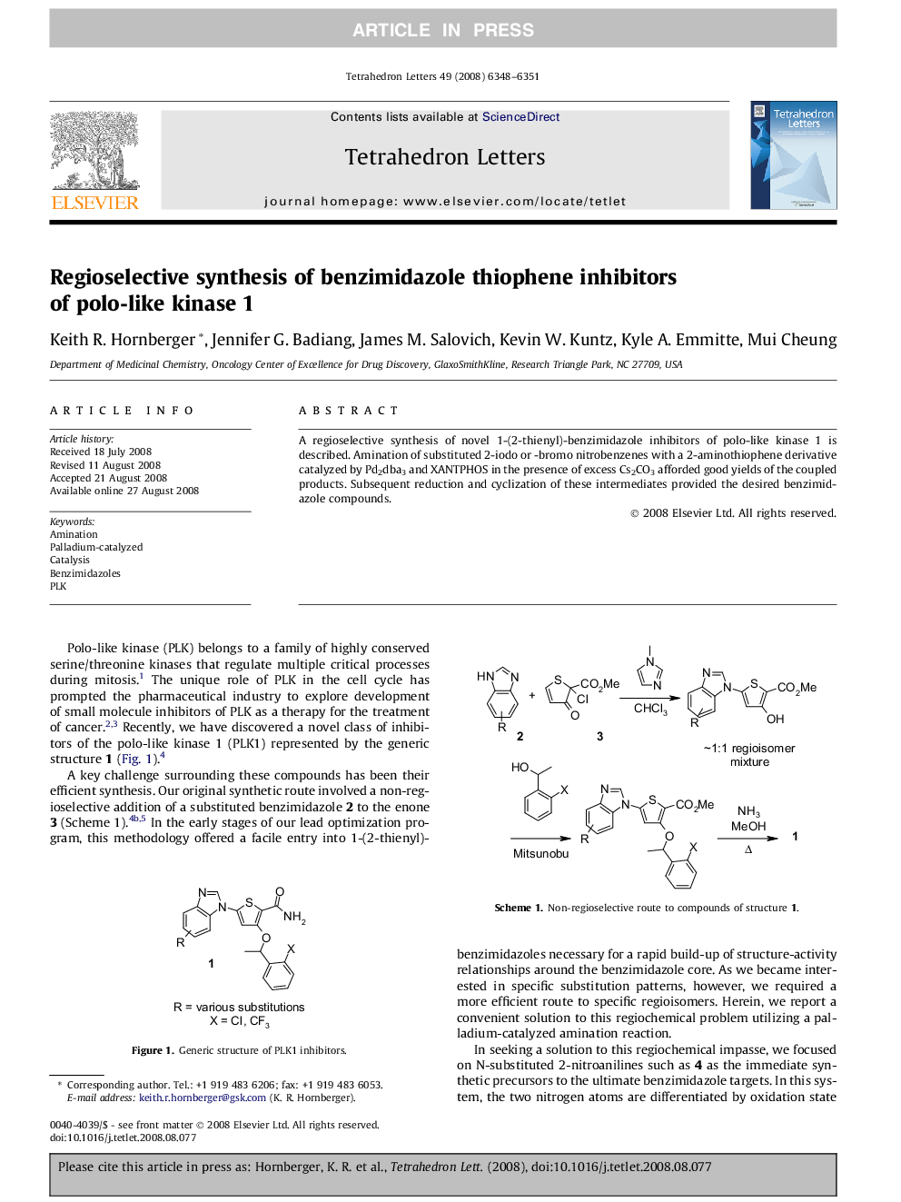 Regioselective synthesis of benzimidazole thiophene inhibitors of polo-like kinase 1
