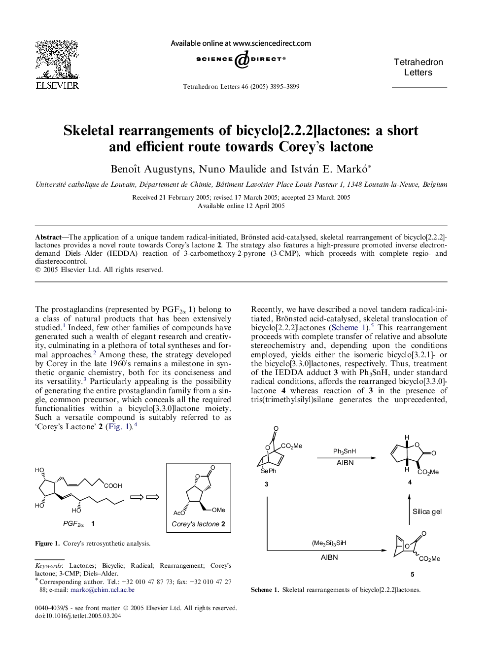 Skeletal rearrangements of bicyclo[2.2.2]lactones: a short and efficient route towards Corey's lactone