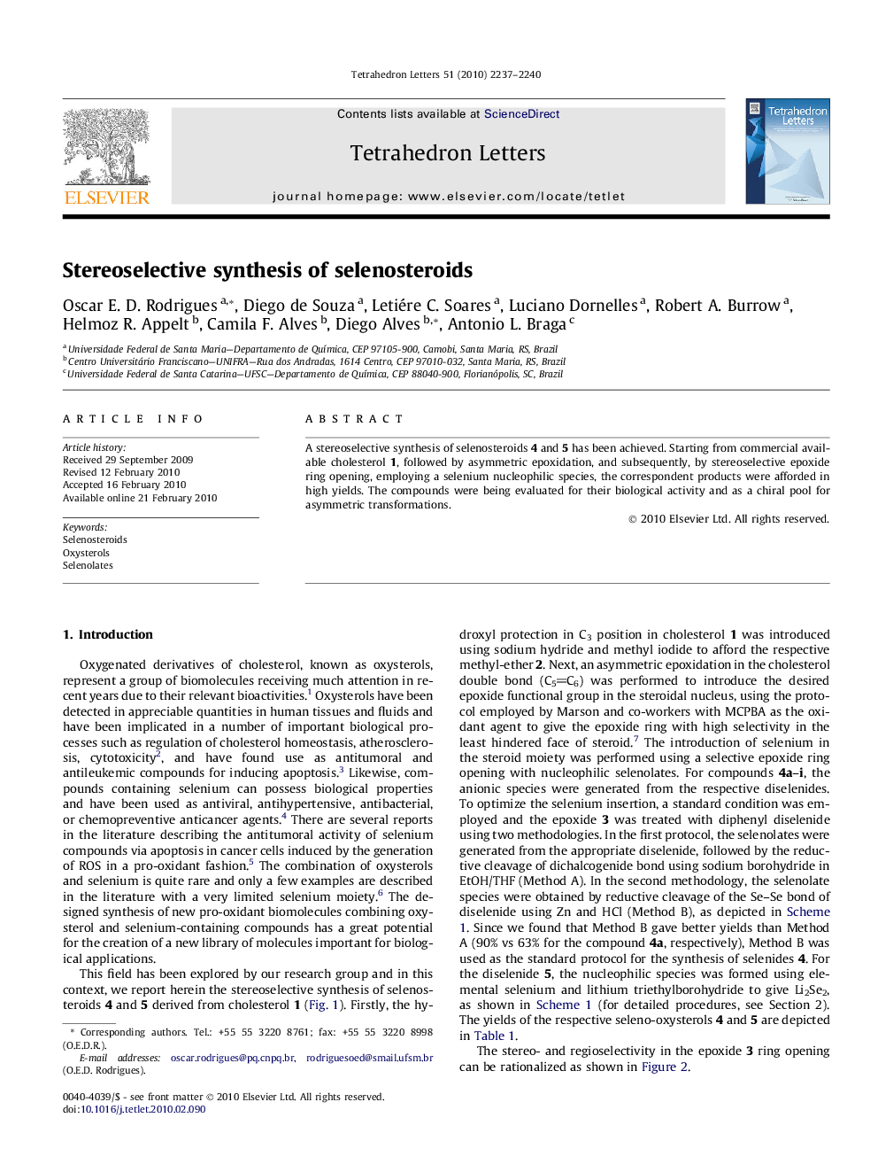 Stereoselective synthesis of selenosteroids