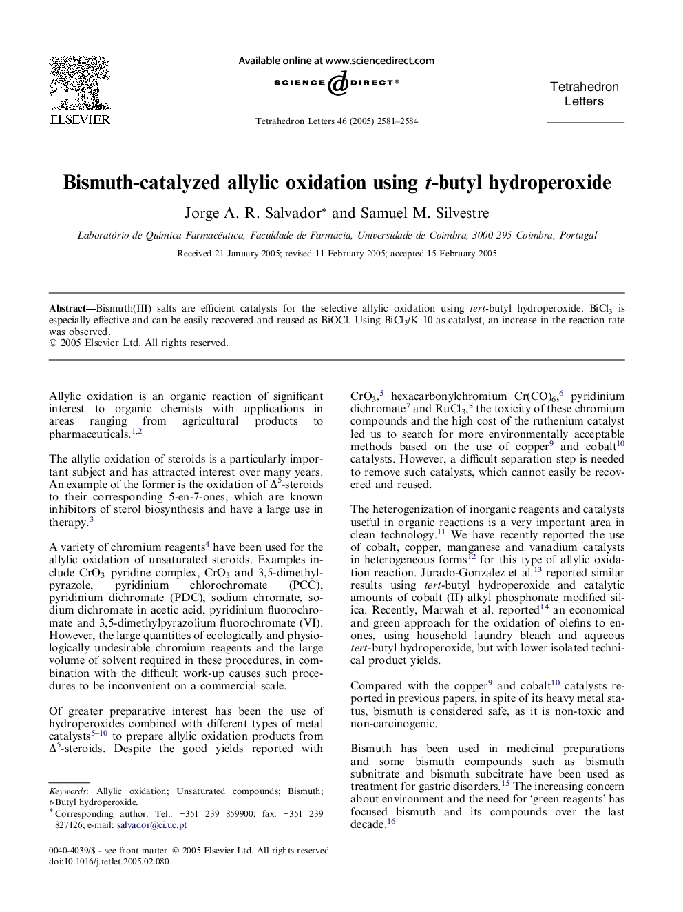 Bismuth-catalyzed allylic oxidation using t-butyl hydroperoxide