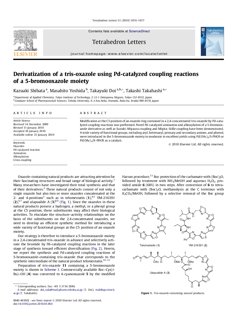 Derivatization of a tris-oxazole using Pd-catalyzed coupling reactions of a 5-bromooxazole moiety