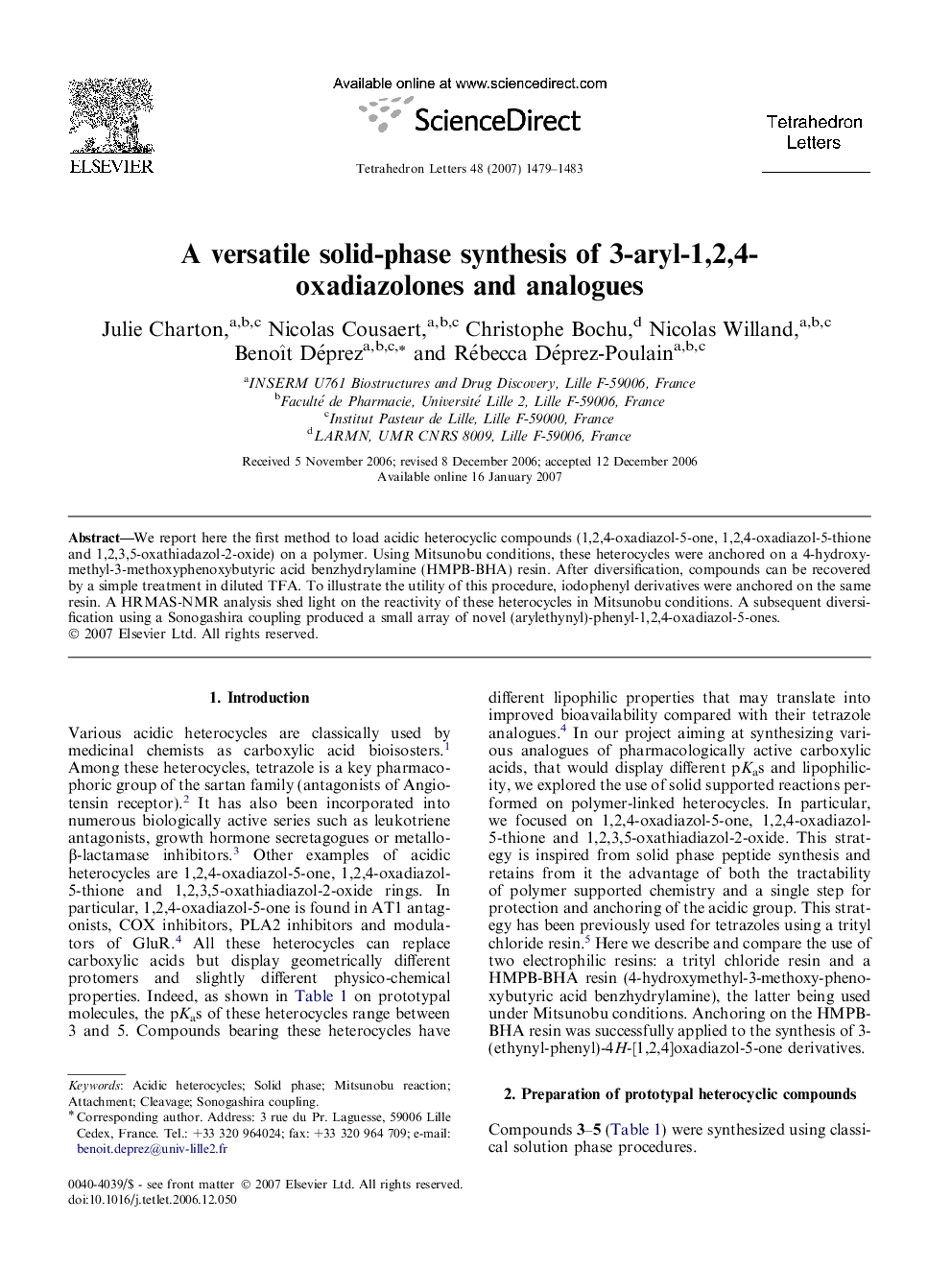 A versatile solid-phase synthesis of 3-aryl-1,2,4-oxadiazolones and analogues