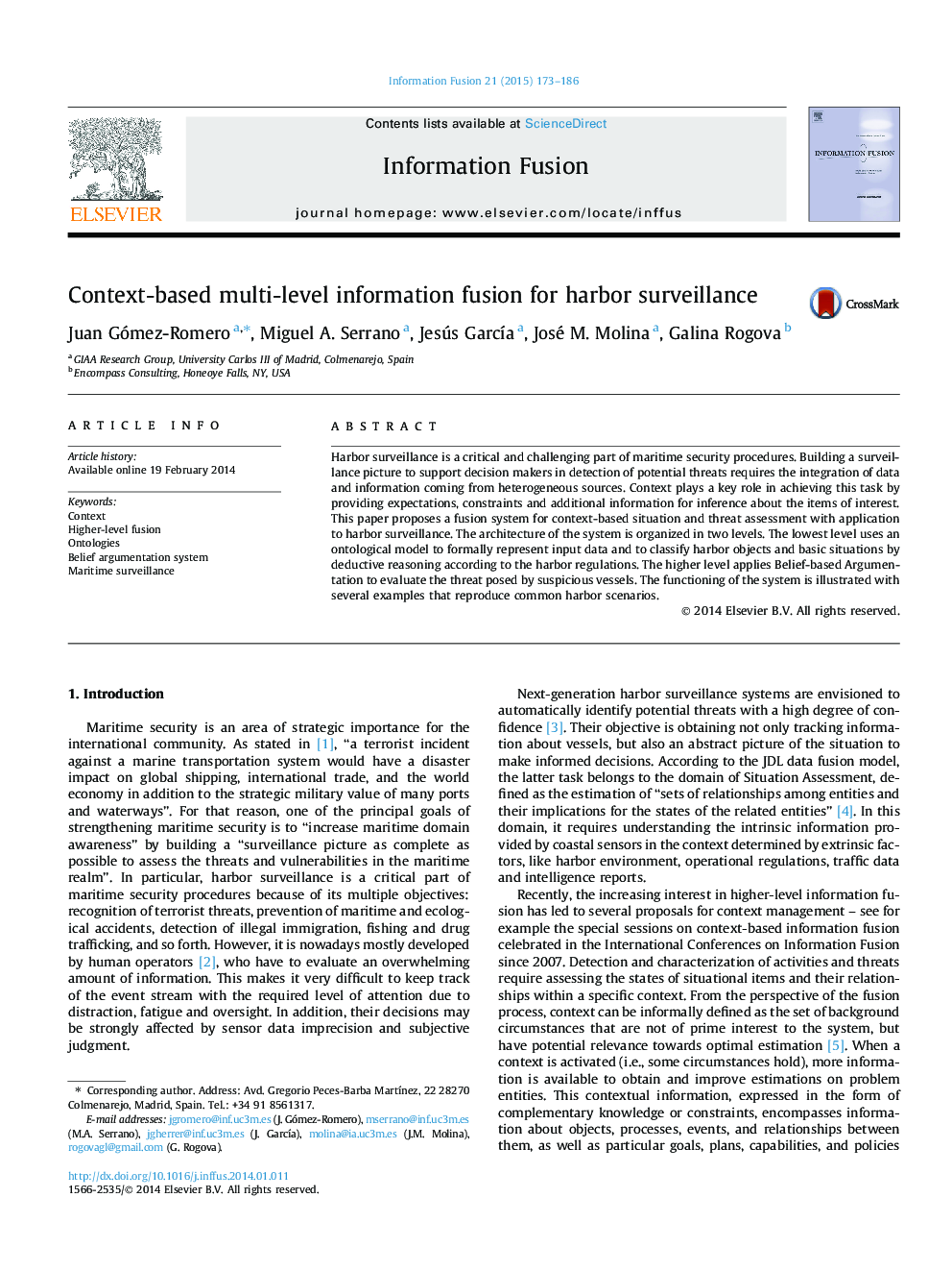 Context-based multi-level information fusion for harbor surveillance