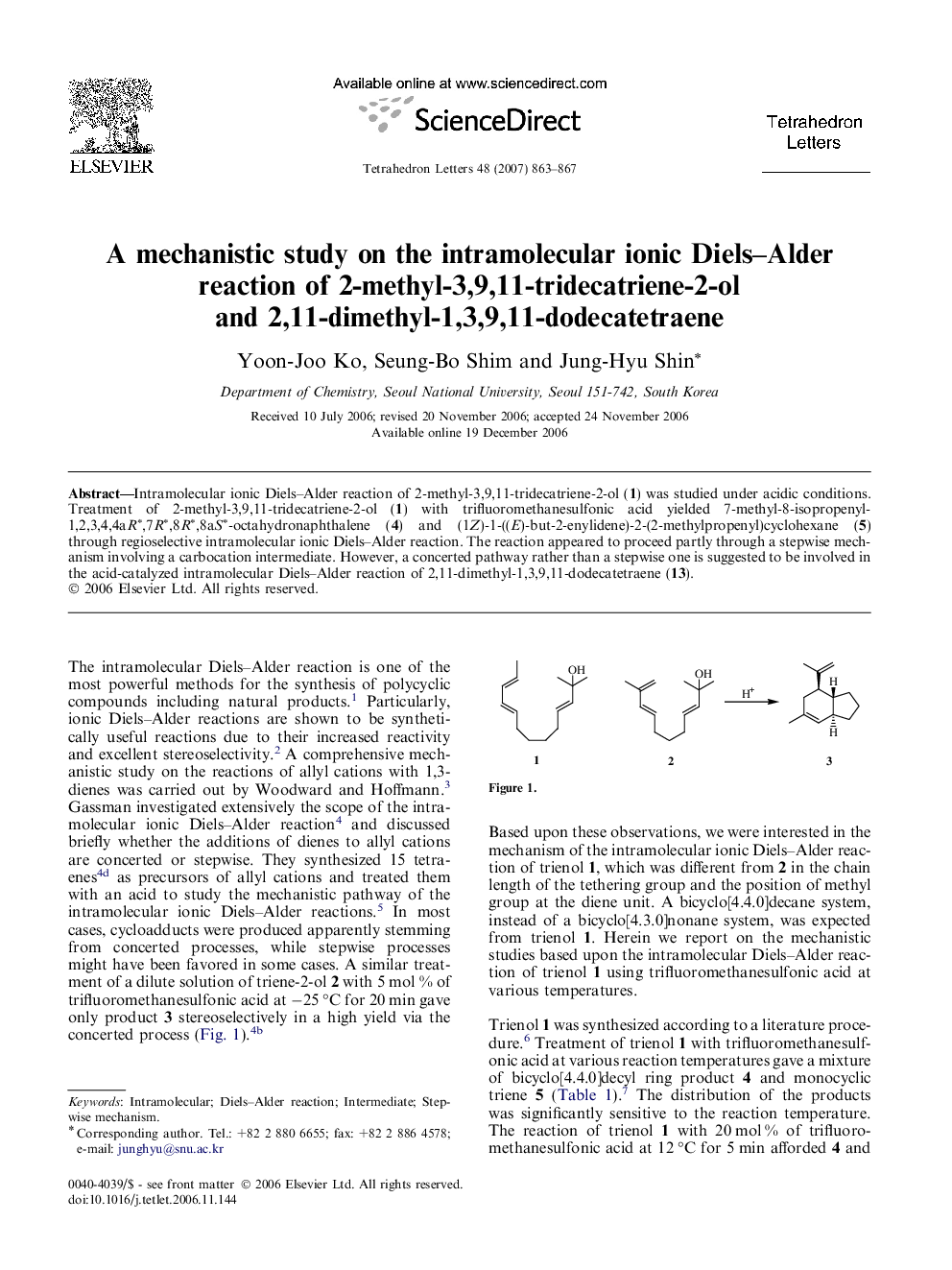 A mechanistic study on the intramolecular ionic Diels-Alder reaction of 2-methyl-3,9,11-tridecatriene-2-ol and 2,11-dimethyl-1,3,9,11-dodecatetraene