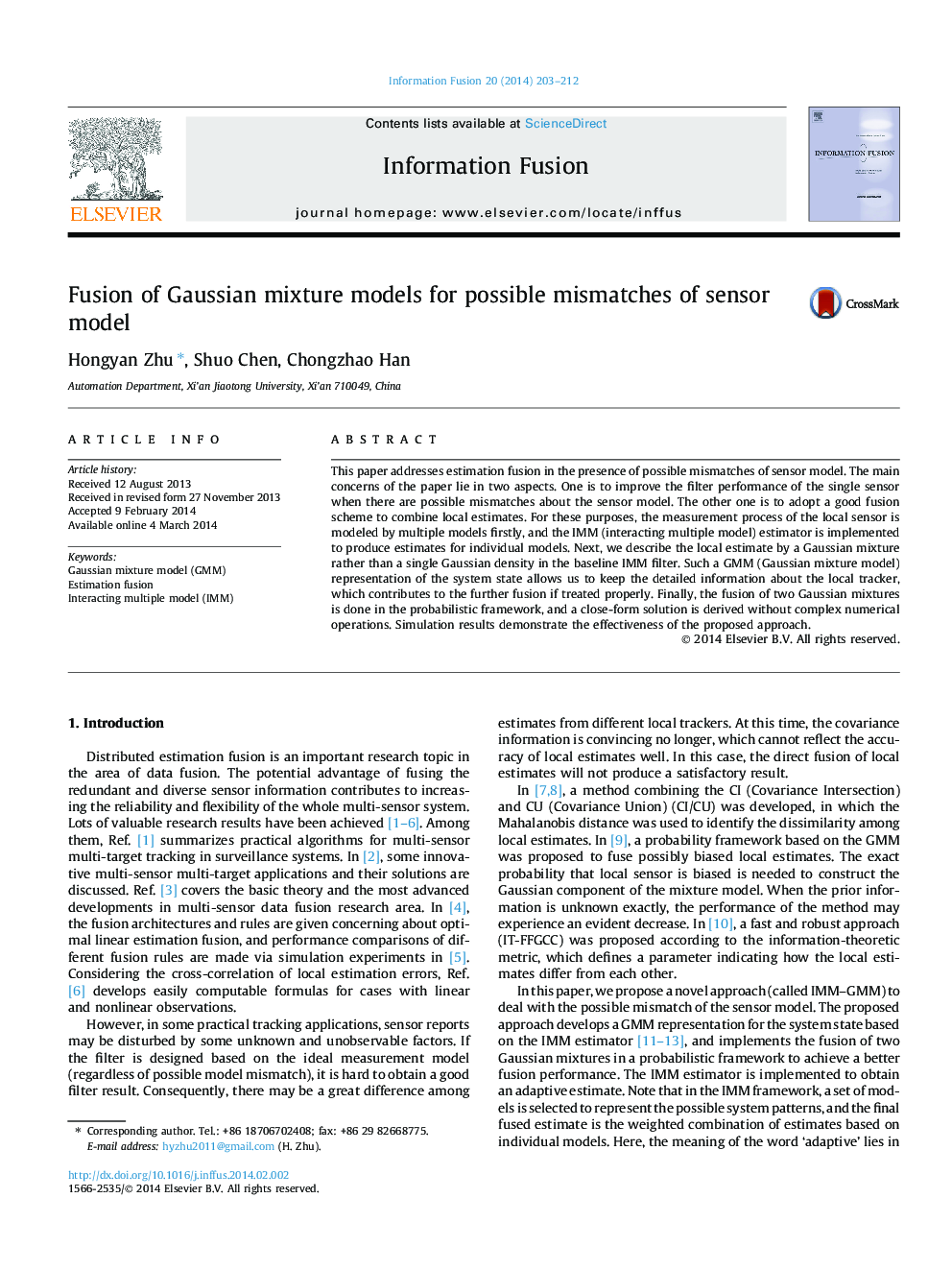 Fusion of Gaussian mixture models for possible mismatches of sensor model