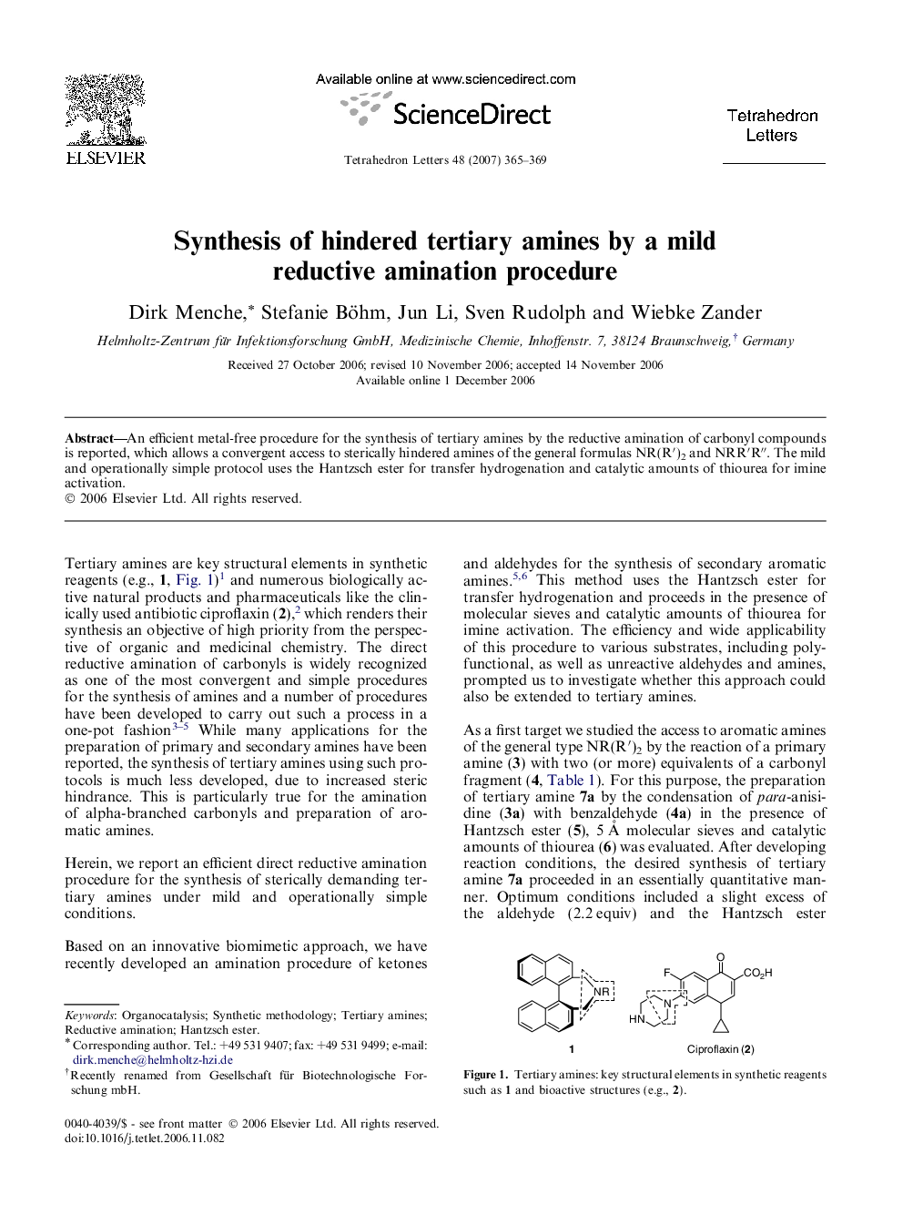 Synthesis of hindered tertiary amines by a mild reductive amination procedure