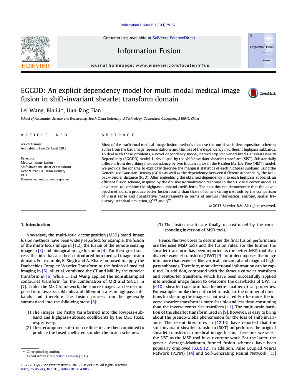 EGGDD: An explicit dependency model for multi-modal medical image fusion in shift-invariant shearlet transform domain