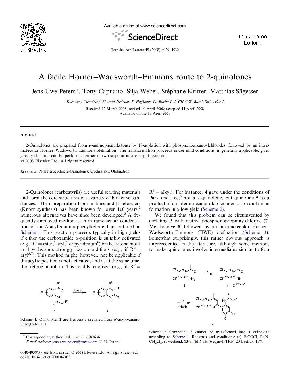 A facile Horner-Wadsworth-Emmons route to 2-quinolones