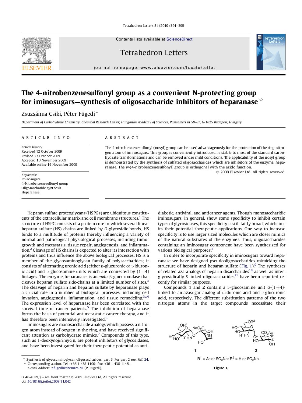 The 4-nitrobenzenesulfonyl group as a convenient N-protecting group for iminosugars-synthesis of oligosaccharide inhibitors of heparanase