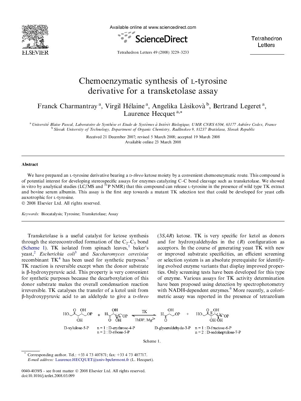 Chemoenzymatic synthesis of l-tyrosine derivative for a transketolase assay